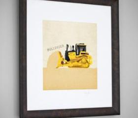 Construction Vehicle Yellow Bulldozer Transportation 8x8 Wall Art Room Decor Print
