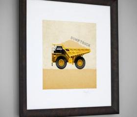 Construction Vehicle Yellow Dump Truck Transportation 8x8 Wall Art Room Decor Print