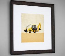 Construction Vehicle Yellow Backhoe Transportation 8x8 Wall Art Room Decor Print