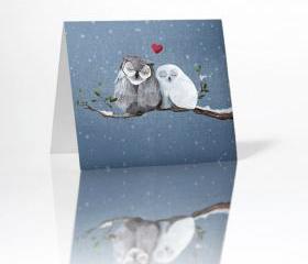  Love Owl Greeting Card Blank Inside on Linen Cardstock with Envelope included - Anniversary, Merry Christmas, Valentine's and more