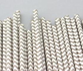 24 GreyChevron Striped Paper Drinking Straws - For your birthday party drink, baking or crafts
