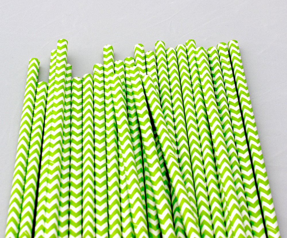 24 Lime Green Chevron Striped Paper Drinking Straws For Your Birthday